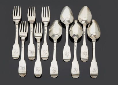 null Set of five silver cutlery, uniplat model.
Rare hallmarks of the city of Stenay...