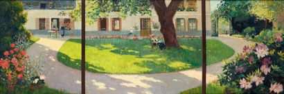 Narcisse GUILBERT (1878-1942) Au Jardin
Huile sur Toile, triptyque, signée en bas...