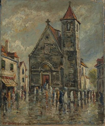 Fernand LAVAL (1886/95-1966) Première communion au village
Huile sur toile, signée...