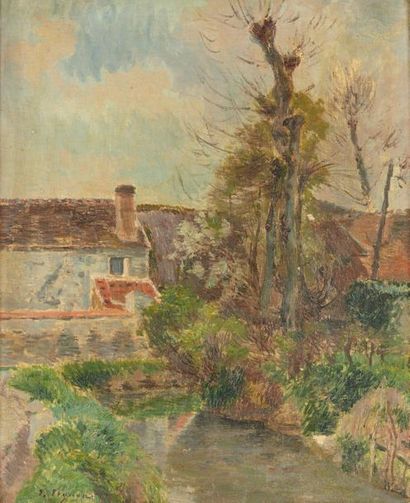 Victor VIGNON (1847-1909) Bras de rivière dans un village
Huile sur toile, signée...