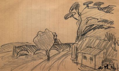 Auguste CHABAUD (1882-1955) Paysage
Dessin crayon sur papier, tampon A. Chabaud à...