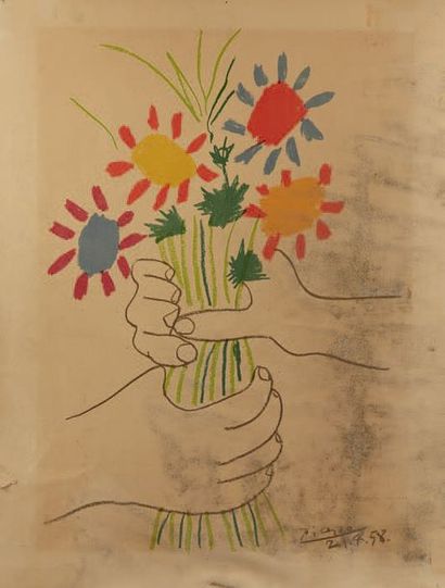 PABLO PICASSO, D'APRÈS Bouquet et Colombe
Ensemble de deux lithographies couleur...
