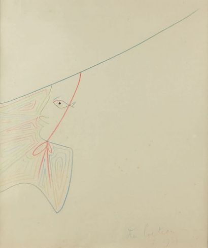 JEAN COCTEAU (1989-1963) Mentonnaise aux arabesques
Dessin aux crayons de couleur...