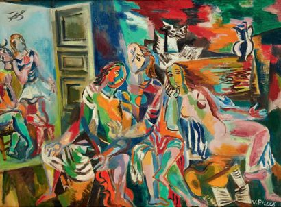 Valentine PRAX (1899-1981) Le repos des danseuses
Huile sur toile
Titré au dos et...