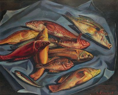 Charles FLOUTARD (né en 1926) Nature morte aux poissons
Huile sur toile signée en...