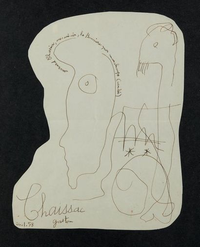 Gaston CHAISSAC (1910-1964) Personnages stylisés
Dessin au crayon sur papier signé...