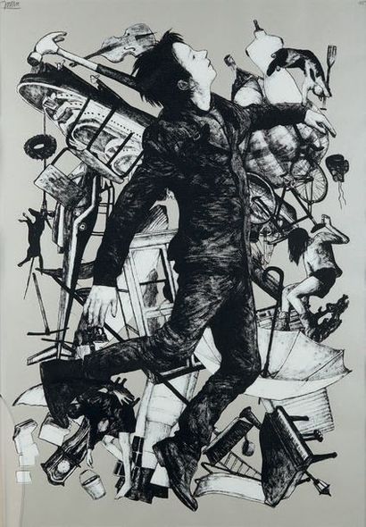 Charles LEVAL dit LEVALET (né en 1988) La Chute
Sérigraphie.
Dim.: 65 x 45 cm