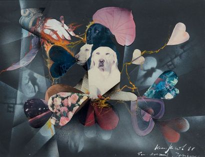 Ecole française du Xxe Composition au chien
Technique mixte et collage sur papier,...
