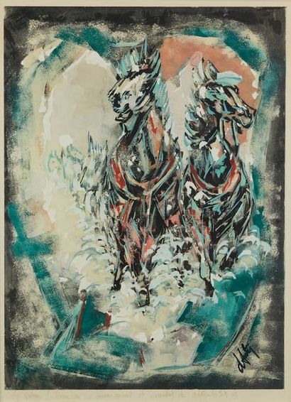 Henri d'ANTY (1910-1988) Course de chevaux
Gouache sur papier signée, datée Danty...