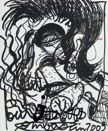 Robert COMBAS (Né en 1957) Portrait d'homme
Dessin au feutre noir sur papier signé,...