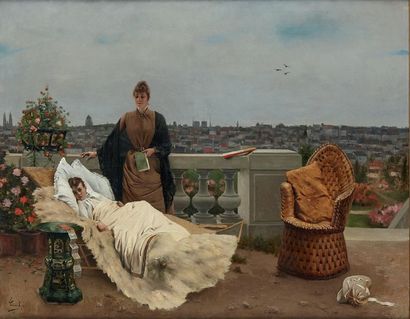 Jean-Aimé SAINT-CYR GIRIER (Lyon 1837-1911/12) Sur la terrasse
Huile sur toile signée...