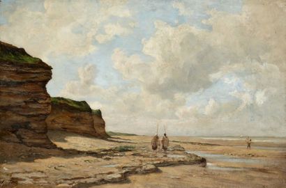 EUGÈNE DEVE (1826-1887) La plage de Courseulles
Huile sur toile signée et datée en...