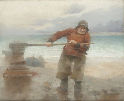 Henri Gaston DARIEN (1864-1926) Le pêcheur au cabestan
Technique mixte sur toile...