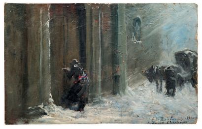 Marie Félix Edmond DE BOISLECOMTE (1849-1922) Le blizzard
Huile sur panneau signée...