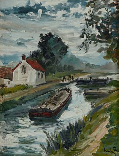 Fernand HERBO (1905-1995) Canal de l'Ourq
Huile sur toile signée en bas à droite...