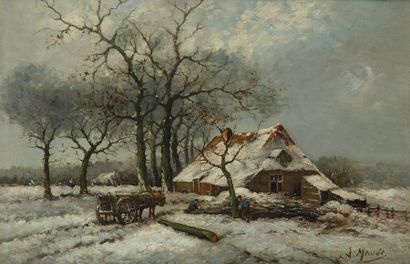 Anton MAUVE (1838-1888) Bûcherons dans un paysage hivernal.
Huile sur toile.
Signée...