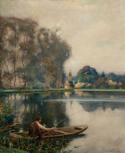 Jules Alexis MUENIER (1863-1942) Le pêcheur du lac
Huile sur toile signée en bas...