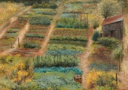 Jean-Claude COURTAT (1941) Jardins à Camarès, Aveyron.
Pastel signé en bas à droite.
Dim.:...