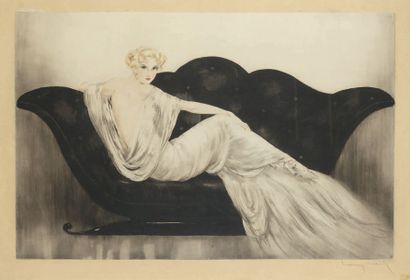 Louis ICART (1888-1950) Femme au canapé
Lithographie signée en bas à droite Louis...