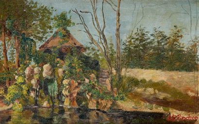 Joseph Porphyre PINCHON (1871-1953) Bord de lac à côté d'une maison
Huile sur toile...