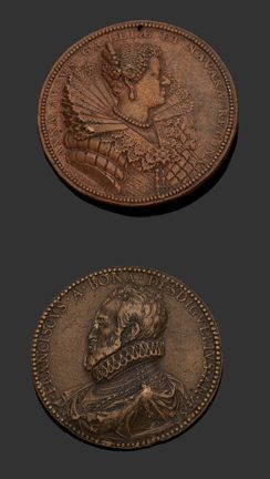 null Deux médailles en bronzes:
- Louis XIII et Anne d'Autriche, médaille par G....