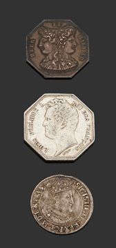 null 1/4 de thaler en argent Sigismond III de 1616 (poids: 6,31g) et de deux jetons...