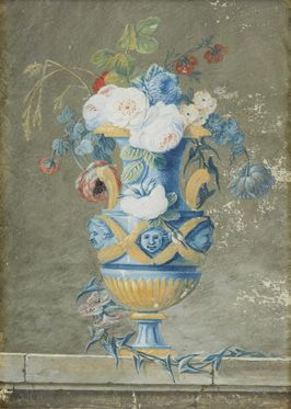FAURE (actif en 1786) Vases de fleurs sur un entablement
Paire d'aquarelles.
Signés...