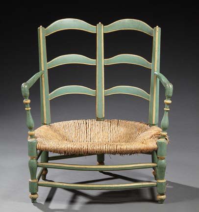 null Large fauteuil paillé en bois mouluré et laqué vert. XIXe siècle.
Dim.: 85 x...