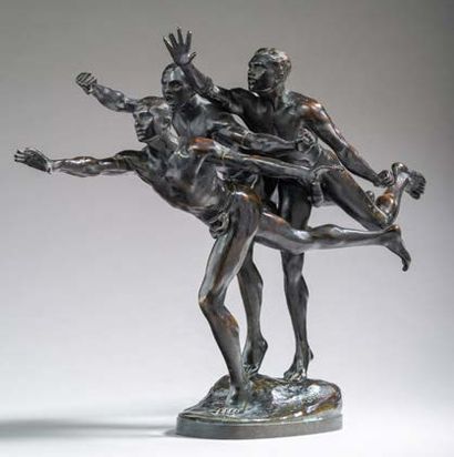Alfred BOUCHER (1850-1934) Épreuve en bronze à patine brune représentant un groupe...