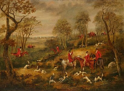 Attribué à Dean I WOLSTENHOLME (1757-1837) Scènes de chasse à courre
Paire d'huiles...