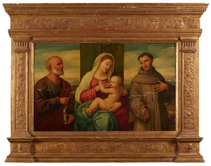 ECOLE ITALIENNE DU XIXe SIÈCLE, DANS LE GOÛT DE GIOVANNI BELLINI La Vierge à l'Enfant...
