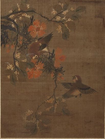 CHINE Deux peintures sur soie représentant des oiseaux.
XXe siècle.
Dim. : 33,5 x...
