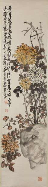 CHINE WU CHANGSHUO (1844-1927), style de Chrysanthèmes près d'un rocher (probablement...