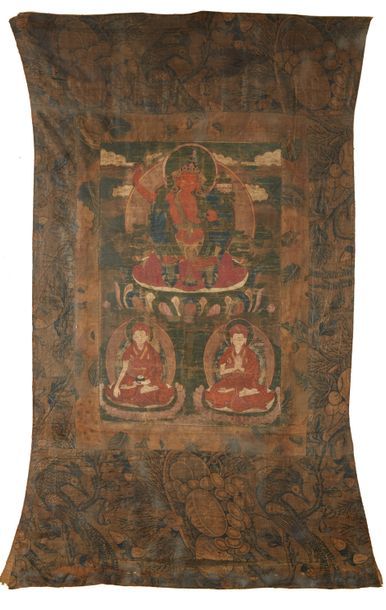 HIMALAYA ou TIBET Thangka peint sur soie représentant un dieu du panthéon tantrique...
