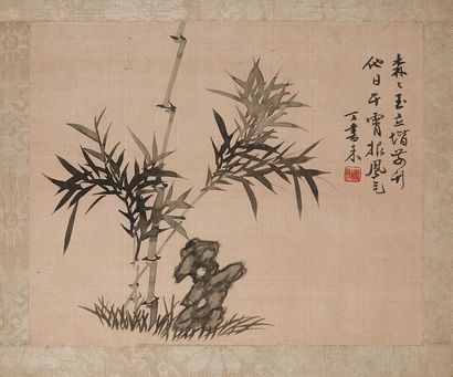 CHINE Paire de peintures sur soie représentant des branches de bambous avec calligraphies.
XXe...