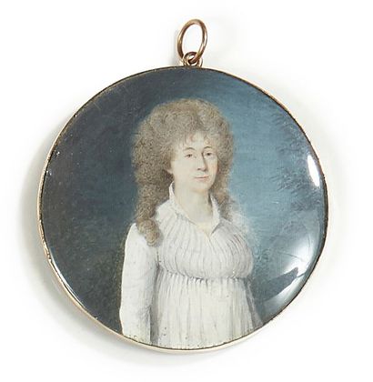 L.SUGER (Ecole française vers 1790 -1795) Portrait de jeune femme à la robe de voile...