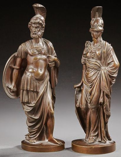 Bartoli Arès et Athéna
Paire de sujets en bronze à patine brune signés sur le socle.
H.:...