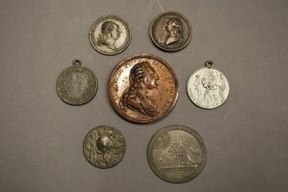null [LOUIS XVI]. [RÉVOLUTION]Ensemble de 7 pièces: [1] Médaille en bronze pour J.B....