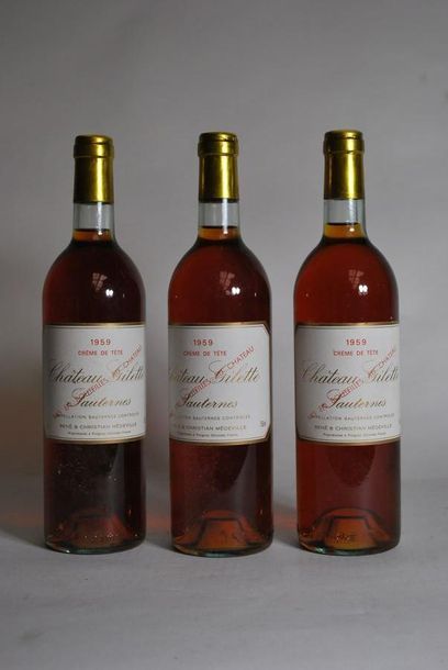 null Trois bouteilles de Château Gilette, René Médeville, Crème de tête, Sauternes,...