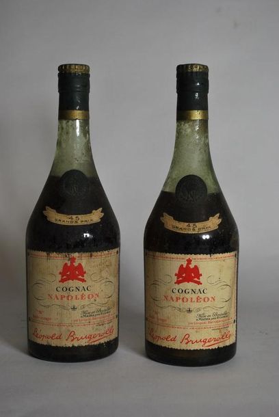 null Deux bouteilles de Cognac, Leopold Brugerolle, Napoléon Aigle Rouge, "N" Aigle...