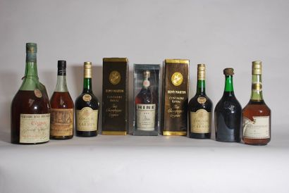 null Ensemble de neuf bouteilles de cognac, dont Carmes, Fillioux, Delamain, LP,...
