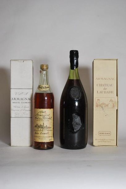 null Quatre bouteilles d'Armagnac et Bas Armagnac dont Fauchon, Miguel Clément, Brichot,...