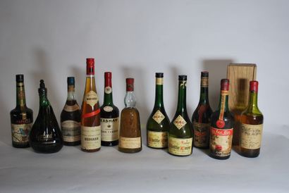 null Ensemble de onze bouteilles d'alcool comprenant : 

- Trois bouteilles de Calvados...