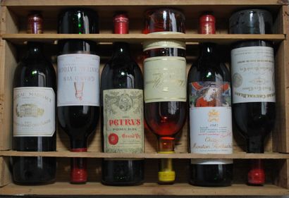 null Caisse en bois Hediard comprenant six bouteilles de 1985 : 

- Une bouteille...