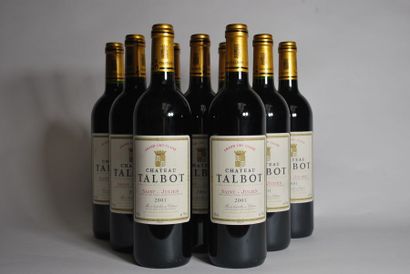null Neuf bouteilles de Château Talbot, Saint Julien, 4e CC, 2001.