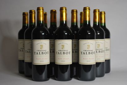 null Douze bouteilles de Château Talbot, Saint Julien, 4e CC, 2001.