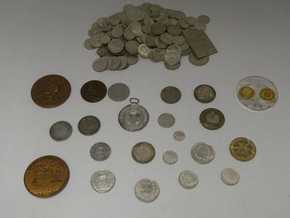 null Ensemble de pièces en argent comprenant : 
- 20 pièces 5 frs semeuse
- 23 pièces...