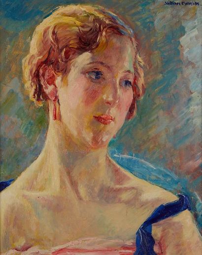 null MALHERBE William, 1884-1951, Élégante à la robe rose, huile sur panneau, signé...