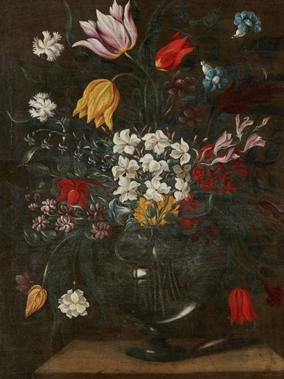 ECOLE HOLLANDAISE DU DÉBUT DU XVIIIe SIÈCLE Bouquet de fleurs dans un vase
Toile.
Dim.:...
