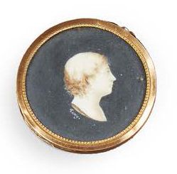 Ecole FRANCAISE vers 1800 Miniature ronde figurant un profil sur fond noir. Cadre...